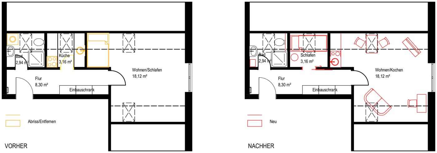 Grundriss vorher nachher